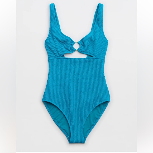 AERIE Crinkle Ring Full Coverage One Piece Swimsuit - Color Coquillo (Blue) - XS - Picture 3 of 10